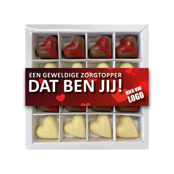 Geschenkdoosje met 16 Chocoladehartjes